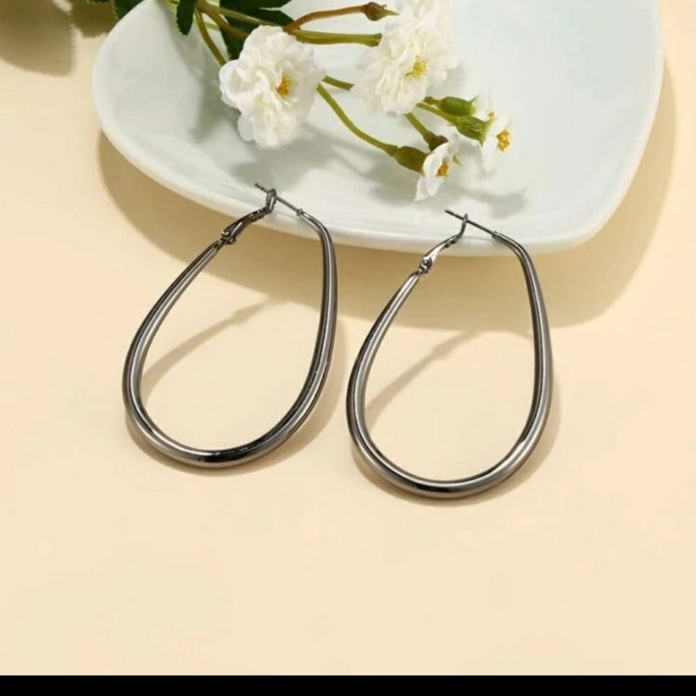 Gunmetal drop hoop earrings